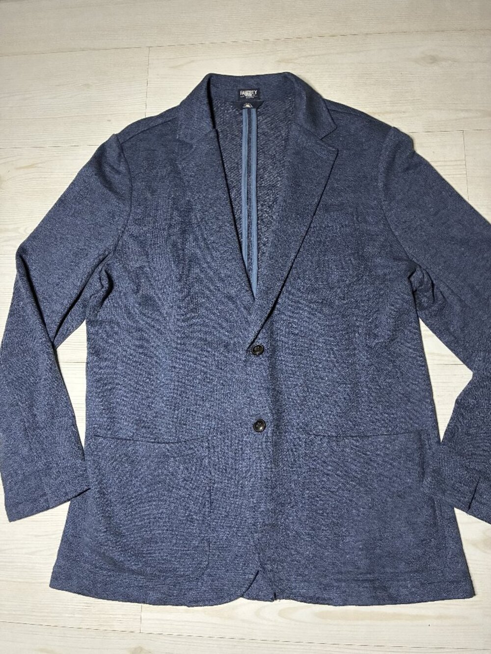 Faherty Inlet Knit Blazer Heather Navy Melange MOC0010 Organic Cotton Blend XL